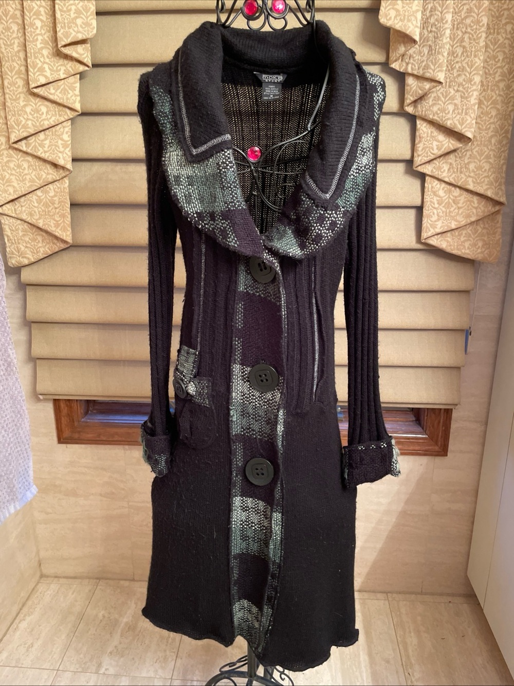 Moka Sport Women's Black Longline Knit Cardigan Jacket Size Medium Boho